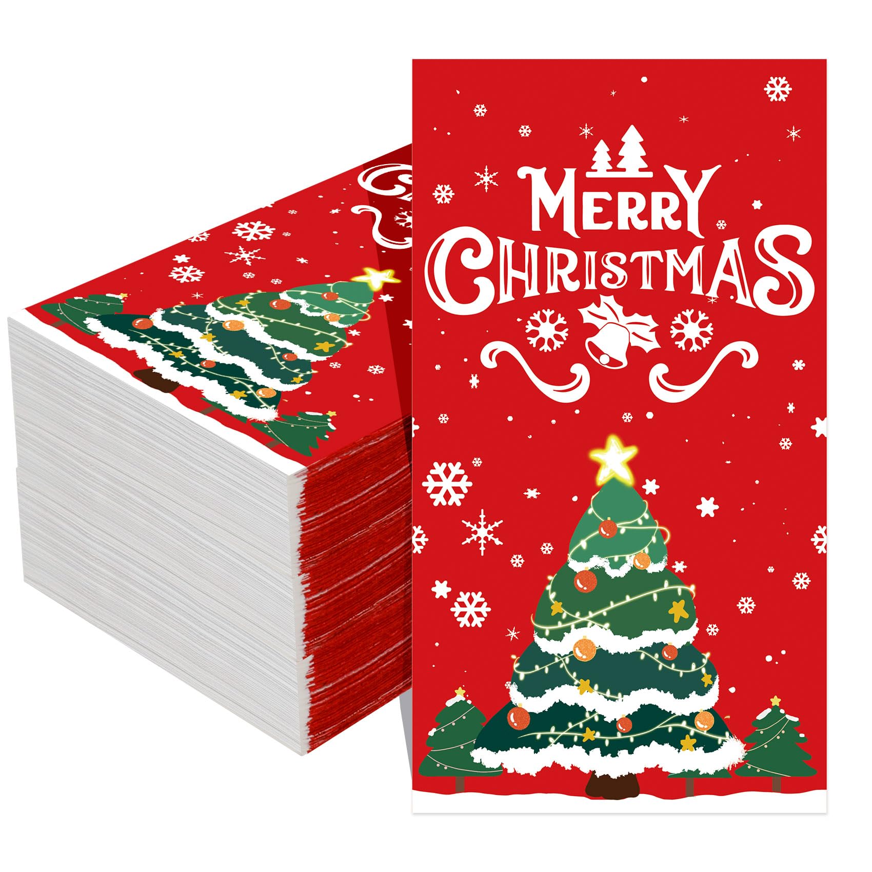 Photo 1 of 100 PCS Christmas Napkins, Christmas Tree Paper Napkins Disposable Red Holiday Napkin Xmas Trees Snowflake Hand Paper Towels for Xmas Winter Home Dinner Kitchen Holiday Party Supplies