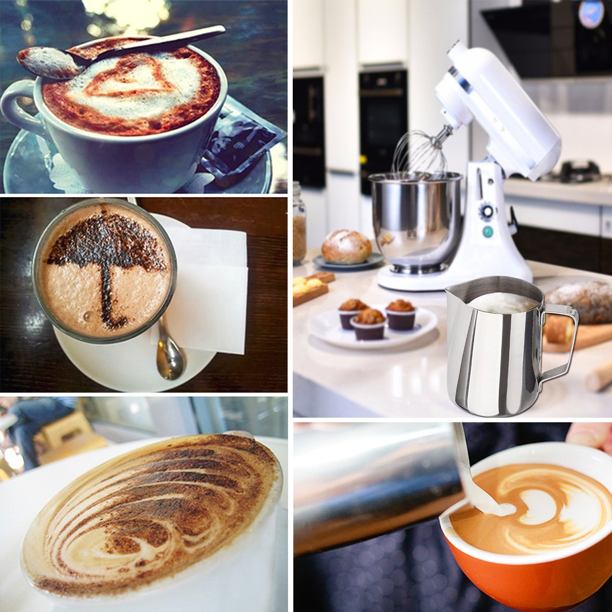 Ndier Stainless Steel Milk Frothing Pitcher 350ml/12 oz Milk Frother Cup with Measurement Line and Sharp Mouth - Perfect for Coffe Latte Cappuccino Making