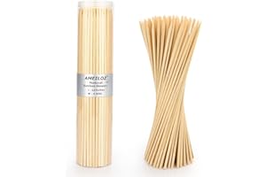 AMEILOZ 12" Natural Bamboo Wood Barbecue Skewers for Kabob, Appetizer, Fruit, Sausage, Chocolate Fountain, Wooden BBQ Kebob Skewer Stick, Organic Food Sticks for Grilling, Kitchen (Φ=4mm Thick, 100PCS)
