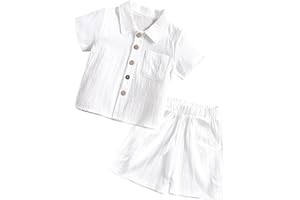 Happy Cherry Baby Boys Linen Outfits Cotton Button Down Shorts Set 2PCS Short Sleeve Clothes