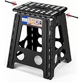 ACKO 16 Inch Folding Step Stool with Safety Lock, Holds 400 lbs, Black | Portable Foldable Stools with Handle, Heavy Duty Collapsible Non-Slip Foot Stool for Adults &amp; Kids, Kitchen Bathroom Outdoor