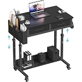WINAZ Rolling Standing Desk with Drawers, Small Mobile Desk on Wheels | Mobile Desk Height Adjustable with Built-in Storage Drawers, 360&deg; Lockable Wheels, and Space-saving Design for Home Office