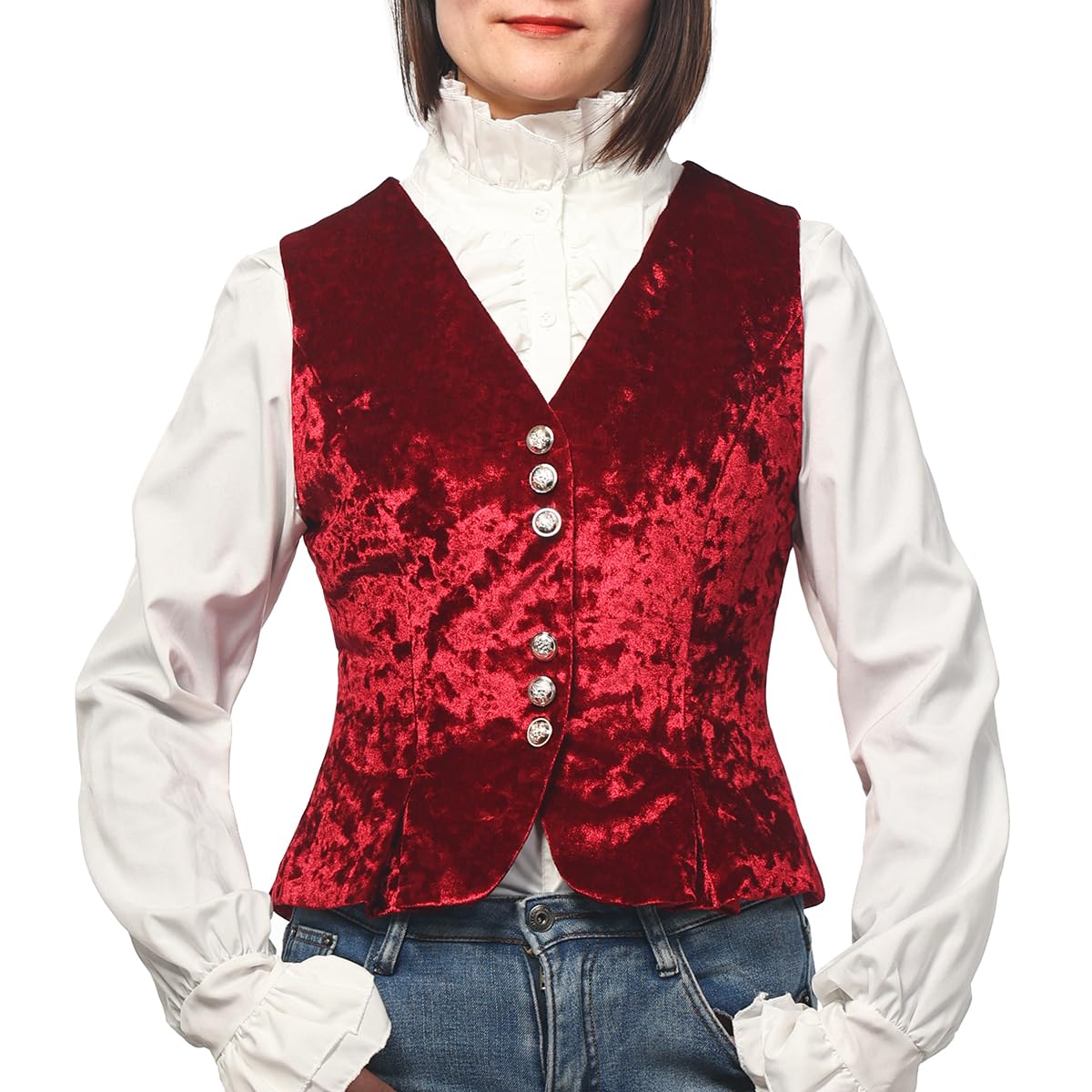 Women Vintage Velvet Vest for Women V-Neck Cropped Sleeveless Dressy Waistcoat Casual Tops Red