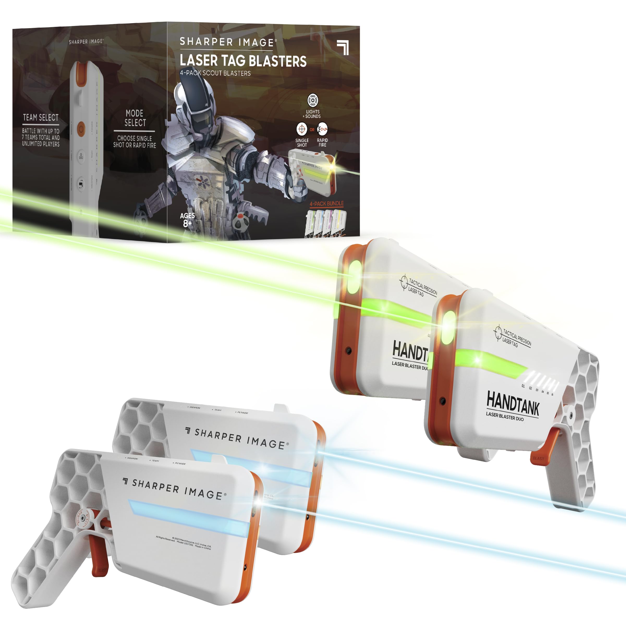 Photo 1 of Sharper Image Tag Blaster Set – 4-Pack with Lights & Sounds, 110-ft Range, 7 Team Colors, Dual Firing Modes| Indoor & Outdoor Game for Kids Teens Adults| No Vests Needed