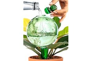 GARDENBRO Plant Watering Globes XL with Metal Self Watering Planter Insert - Premium 16 Oz Glass Self Watering Globes Hand-Blown for Indoor Plants - Automatic Plant Waterer Gift Idea for Gardeners (1, Green)