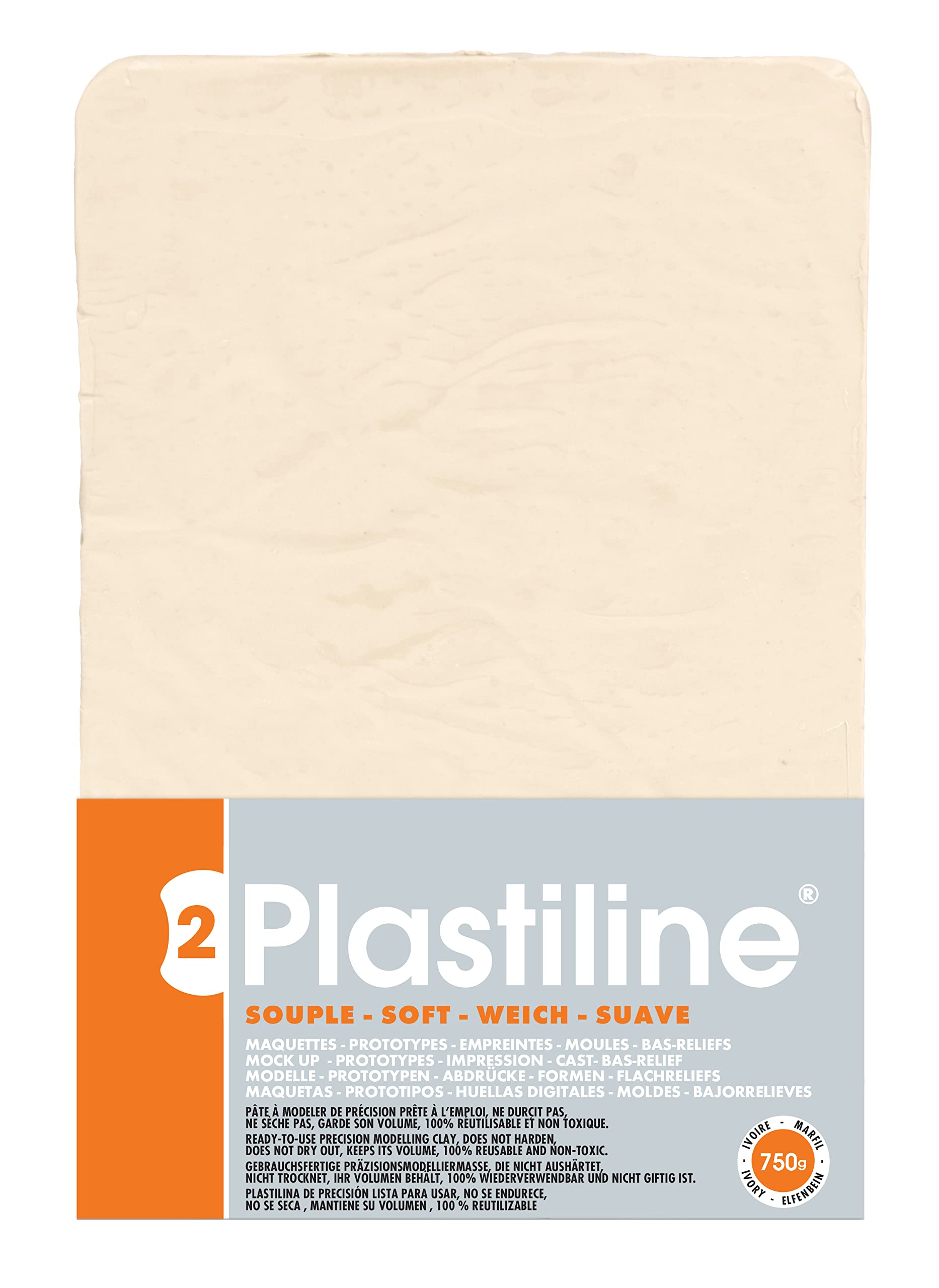 Plastiline 7150T - Plastiline sheet - Modelling Paste, High Precision - Modelling, Sculpting, Moulding - Hardness 2 (soft) - 750g - Ivory shade. Made in France