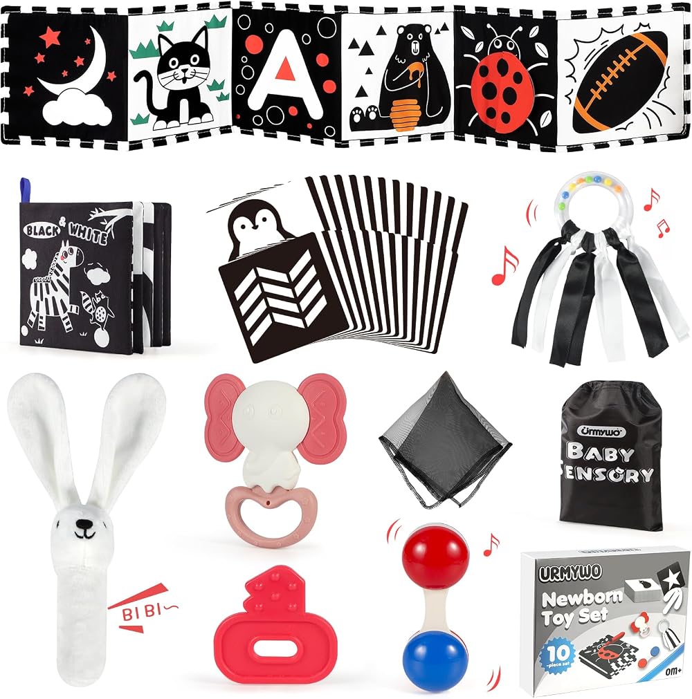 URMYWO 29pc Newborn Toys Set Black and White Early Learning Baby Toys