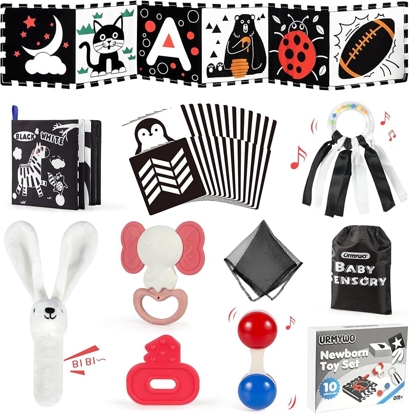 URMYWO 29pc Newborn Toys Set Black and White Early Learning Baby Toys