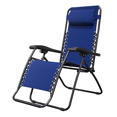 Caravan Sports Zero Gravity Outdoor Portable Folding Camping Lawn Deck Patio Pool Recliner Lounge Chair for Adults, Adjustable Headrest, Blue
