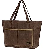 Kaaltisy Item Storage Bag, Heavy Duty 16oz Waxed Canvas Grocery Bag - with 4 Inner Slots, Front Slip Pockets & Back Zipper Pocket for Shopping & Outdoor Use | Brown | Reusable Canvas Market Bag