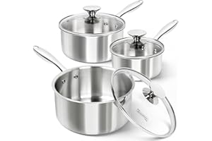 MICHELANGELO Triply Stainless Steel Saucepan Set with Lids 6pcs, Stainless Steel Pot Set, Kitchen Pot Set Induction Compatibl