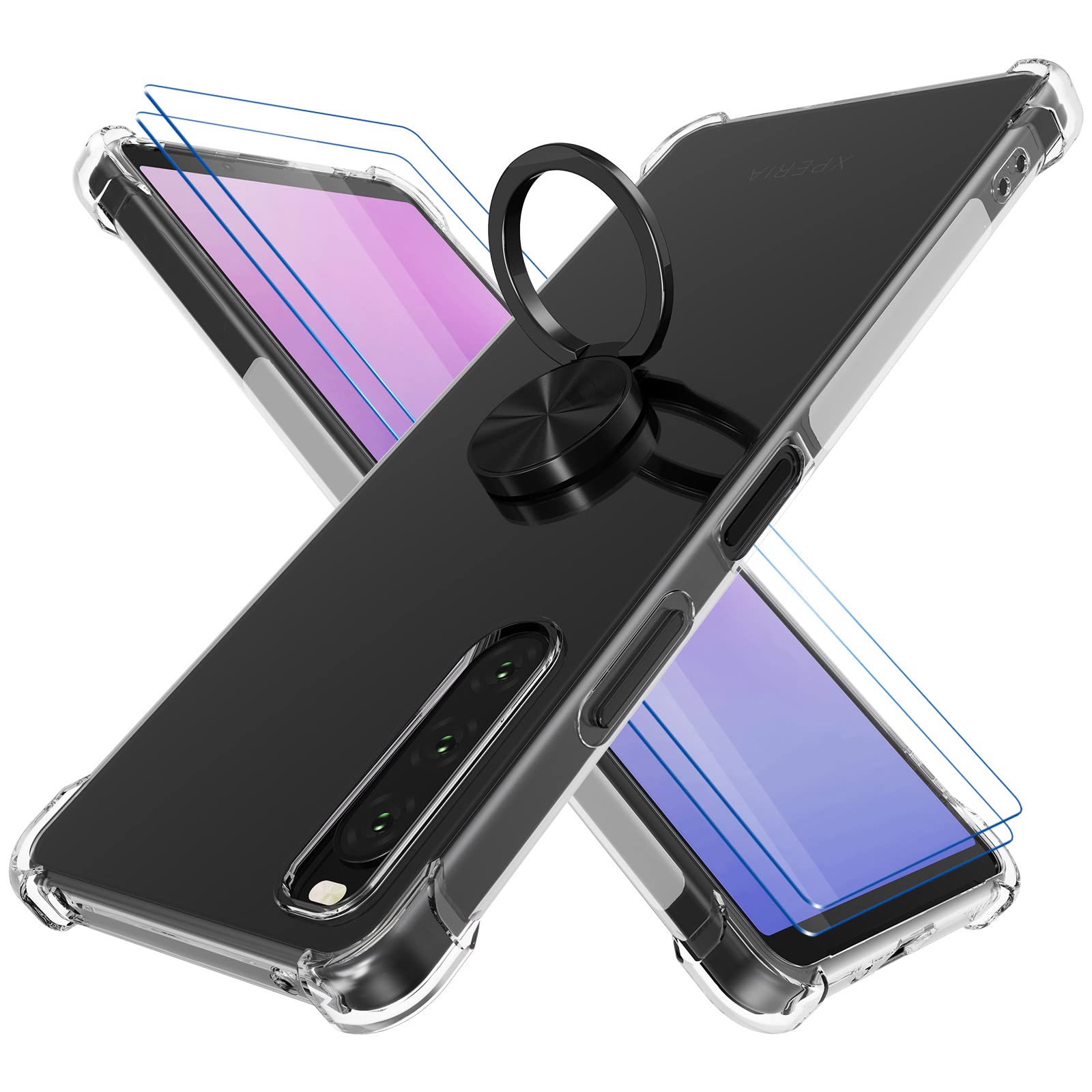 STARRYNOVA Kickstand Case Compatible with Sony Xperia 10 V, Crystal Clear Protective Soft TPU Shockproof Case with 360 Degree Magnetic Ring Cover - Black Ring