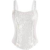 GRACE KARIN Sequin Tank Tops for Women Bustier Corset Top Sparkle Sexy Slim Camisole Sleeveless Party