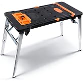 7 in 1 Folding Workbench, Portable Work Table with 4 Wheels, 700 lb | 43" x 21.65" Adjustable Work Bench with 700 lb Capacity for Garage, Scaffold, Sawhorse, Platform, Dolly and Hand Truck