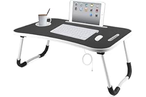 PUJIANG Foldable Bed Table, Portable Laptop Table Bed Desk, Laptop Desk Lap Desk Bed Tray Table with Cup Holder for Eating on
