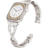 Wipalor Dressy X Band for Apple Watch Band 42mm 41mm 40mm 38mm for Women, Bling Diamond Metal Bracelet iWatch Band for women, Designer Cute Band for Apple Watch Series 11 10 9 SE 8 7 6 5 4 3 2 1Starlight