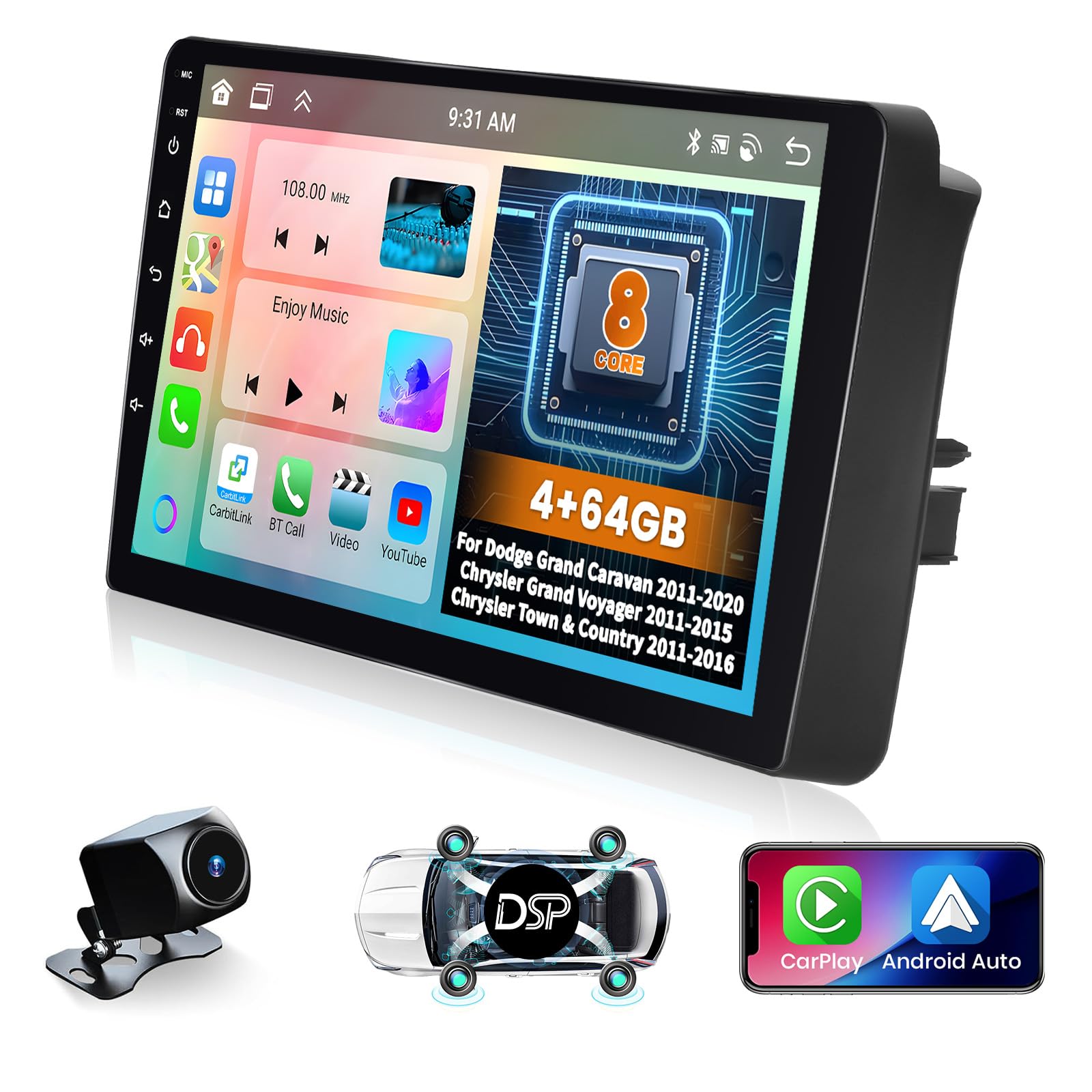 Photo 1 of [ 8 Core 4+64G ] Android 15 Car Stereo for Dodge Grand Caravan/Chrysler Grand Voyager/Chrysler Town & Country, 9" IPS Touchscreen Radio with Carplay Android Auto GPS WiFi DSP EQ + Backup Camera