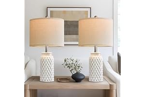 USumkky 20.5" White Modern Ceramic Bedside Lamp Set of 2 for Bedroom Decor Farmhouse Table Lamp for Living Room Office Dorm