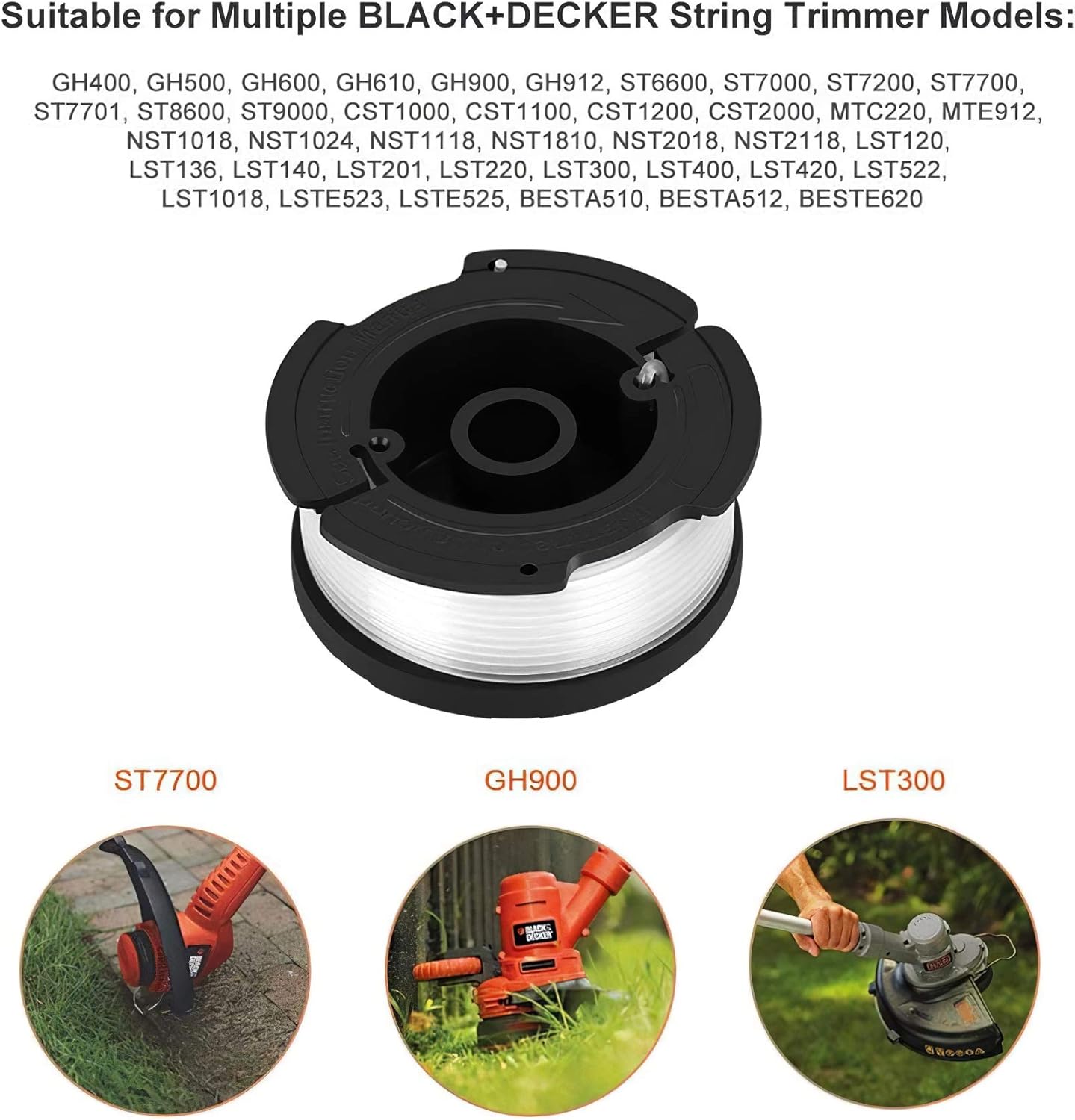 Eventronic Line String Trimmer Replacement Spool, 30ft 0.065" Autofeed Replacement Spools Compatible with Black+Decker String Trimmers (8-Line Spool + 1 Cap+1 Spring) : Garden & Outdoor