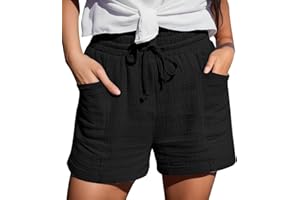 jbyrvq Linen Shorts for Women Summer Casual Comfy Shorts Drawstring Elastic Waist Lightweight Bermuda Shorts with Pockets