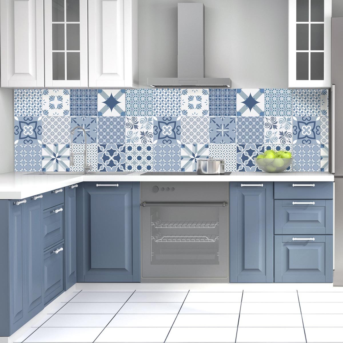 Ambiance Sticker Self-Adhesive Decorative Wall Decal Cement Tile for Bathroom and Kitchen Bleu Anvers - Pack of 15 Stickers of 10 x 10 cm