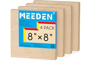MEEDEN Unfinished Wood Canvas Board: 1-1/2" Deep 8x8” Wooden Canvas Panel Pack of 4 - Blank Cradled Wood Art Board for Painti