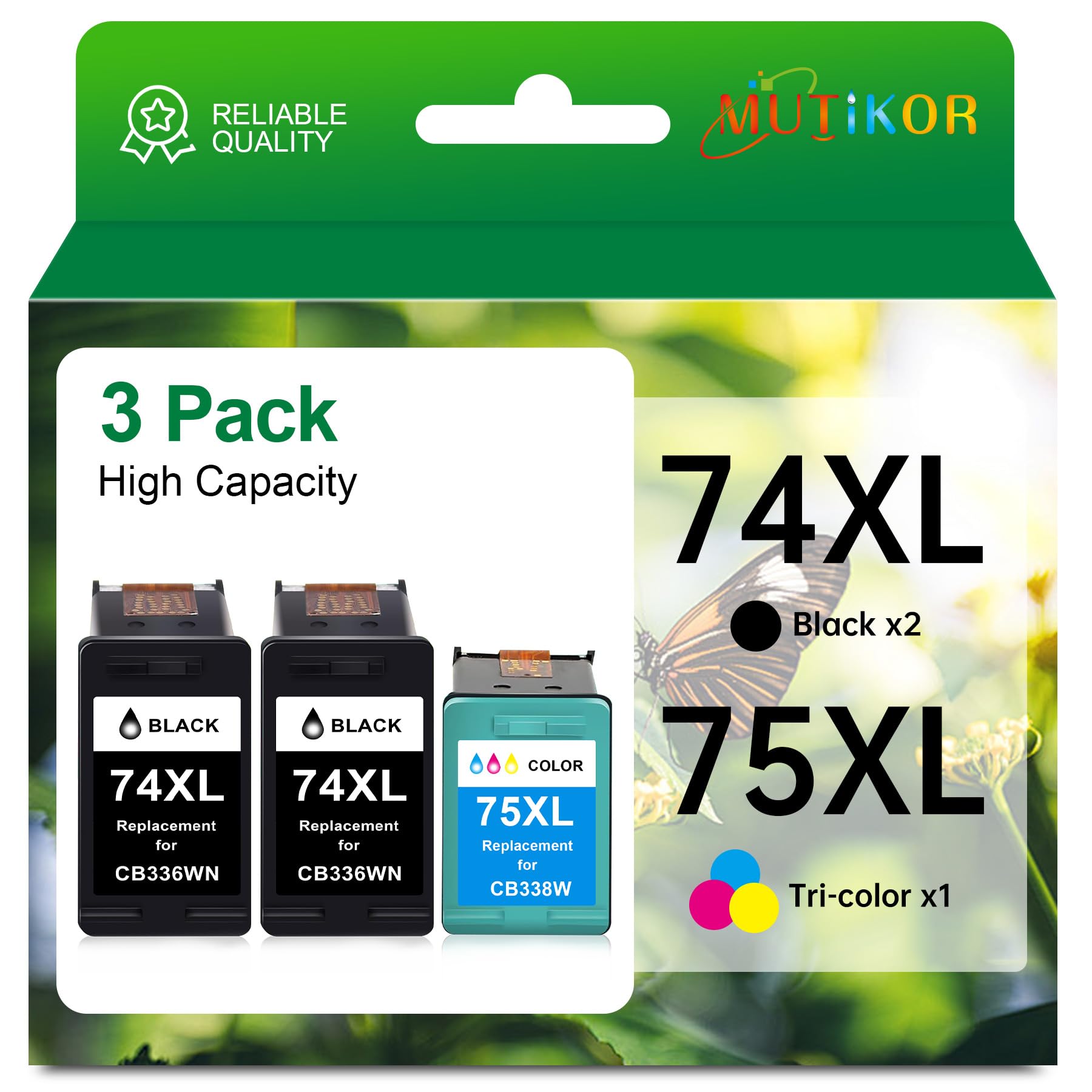 Photo 1 of High Yield 74 75 Ink Cartridge XL Remanufactured Replacement for HP 74 and 75 Ink Cartridges for HP Officejet J6480 J5780, Deskjet D4260 D4360, Photosmart C4280 C5280 C4480 Printer (2BK and 1Tri C)