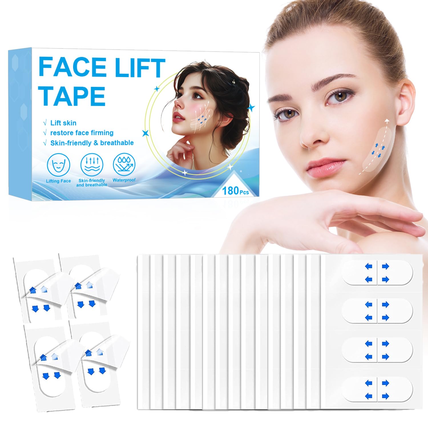 Photo 1 of Yosumeza Face Lift Tape, Face Lift Tape Invisible,V-Shaped Instant Face Tapes for Lifting Sagging Skin Eyes Double Chin Wrinkles (180pcs)