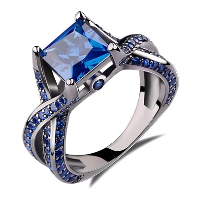 Caperci 2.0ct Princess Cut Created Blue Sapphire Engagement Ring 14k Black Gold Plating Sterling Silver 925 Ring