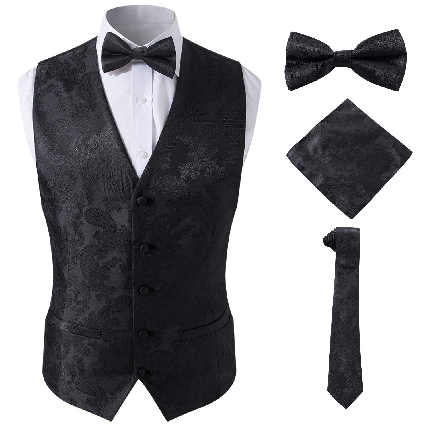 Custom Made Groom Elegant Tuxedos Silk Flower Black Tuxedo Vest for Mens,Black,L