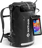Earth Pak 35L Waterproof Backpack Roll-Top Closure Front Pocket Black