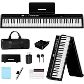 Folding Keyboard Piano, Rhymo Upgraded 88 Key Full Size Portable Semi Weighted Electric Piano Keyboard with 30W Stereo Surround Speaker, USB MIDI, Sustain Pedal for Beginners &amp; Adults (Black)