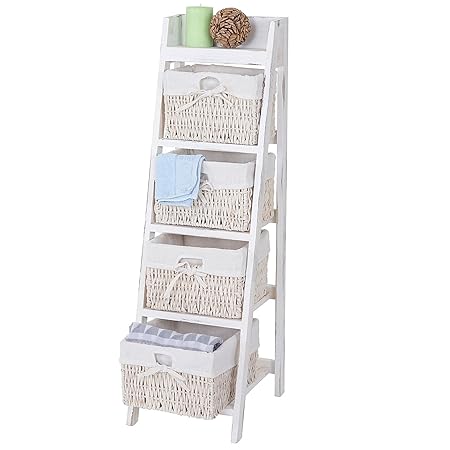 Goiana Independent Ladder Shelf Unit With 4 Baskets Shabby White