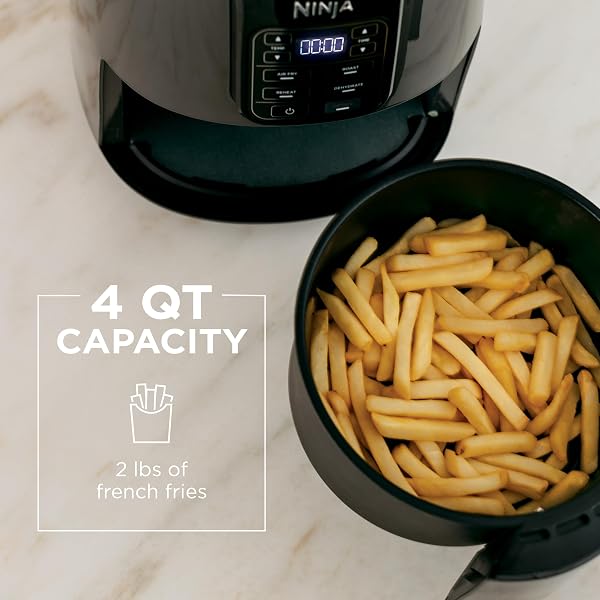 NINJA AIR FRYER | 4 QT CAPACITY | 4-IN-1 ROAST, CRISP, ROAST, REHEATS, & DEHYDRATES | DISHWASHER SAFE PARTS | 105°F-400°F | INCLUDES 20 EASY & HEALTHY RECIPES | 1550 WATT | GREY | AF101