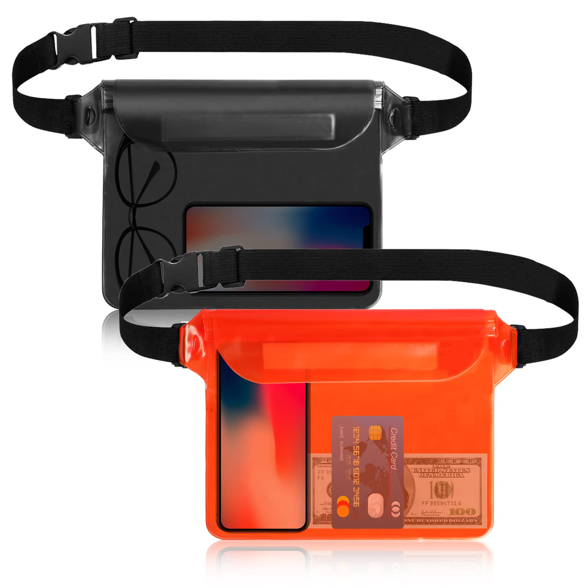 ipow [2 Pack] Waterproof Pouch Bag Case with Adjustable Waist Strap, Screen Touchable IP68 Water Resistant Waist Bag for Beach, Swimming, Boating, Fishing, Kayaking, Hiking
