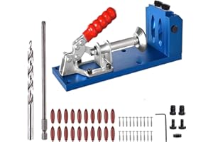 EUASOO Pocket Hole Jig Kit Tool for Carpentry Positioner Pocket Dowel Hole Jig System Set with Drill Bit Square Driver Screws 48 PCS Aluminum Woodworking Punch Locator Kit