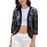 FindThy Women's Floral Lace Shrug Cardigan 3/4 Sleeve Crochet Bolero Jacket
