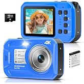 4K Underwater Camera, 64MP 16FT Waterproof Camera, 16GB Card, Blue | Floatable Digital Camera, 16X Digital Zoom, Auto Focus, Fill Light