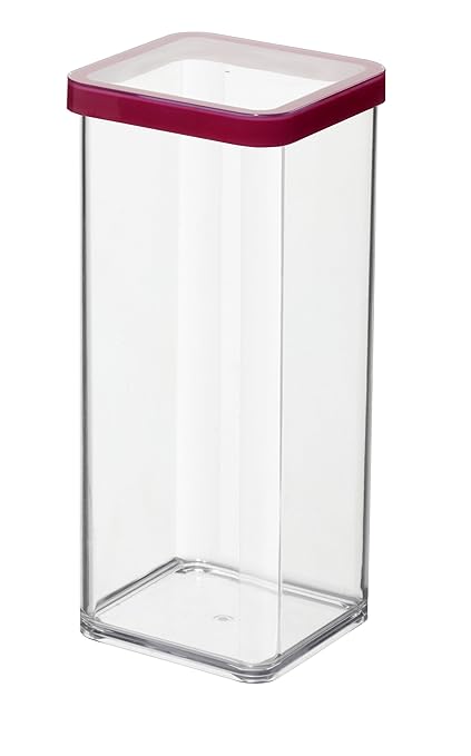 Rotho Loft Vorratsdose 1.5 l, Kunststoff (BPA-frei), transparent / rot, 1.5 Liter (10 x 10 x 21,4 cm)