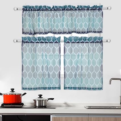Geometric Rod Pocket Tailored Kitchen Window Curtain Set Trellis
