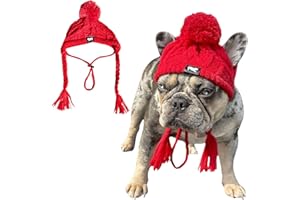 FABULOUS FIDO Classic Dog Knit Hat - Knitted Dog Hat with Ear Holes & Adjustable Chin Strap - Dog Beanie for French Bulldog - Soft Fabric Beanies for Dogs - Stylish Dog Accessories - Hats for Dogs - (Red, XSmall)