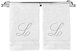BC BARE COTTON Monogrammed Hand Towel, Personalized Gift, 16 x 30 Inches - Set of 2 - Silver Embroidered Towel - Extra Absorbent 100% Turkish Cotton- Soft Terry Finish - For Bathroom, Kitchen and Spa- Script L White