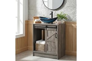 SOLIDEE 24" Sliding Barn Door Bathroom Vanity, Farmhouse Style Standing Pedestal Cabinet, Small Single Bathroom Storage Vanit