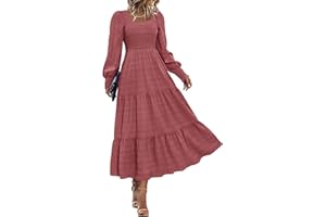 KIRUNDO Women Fall Wedding Guest Dress Elegant Puff Long Sleeve Smocked Empire Waist Swing Flowy Long Dresses with Pockets