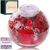 Aoshin Mothers Day Gifts for Mom, Preserved Flowers Rose in Glass Dome with Aromatherapy Candle, Eternal Flowers Gift Set for Women Wife Girlfriend Mom Grandma - Anniversary Birthday Gift, Red