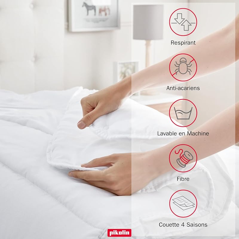 Couette 220 x 220 cm 150+300 gr 4 Saisons en Fibre Ecolofil pour Lit 2 Personnes - Couette Hypoallergénique, Lavable, Douce et Respirante