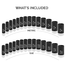 NEIKO 02446A 1/2" Impact Socket Set, 35 Piece, Deep