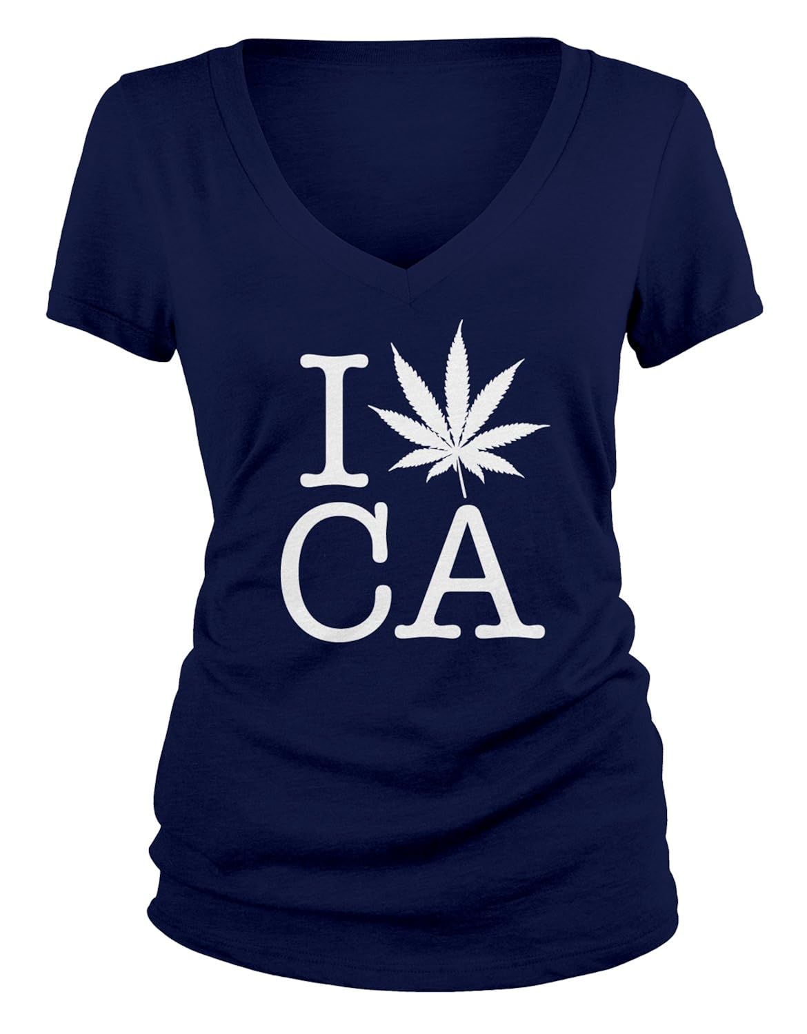 Amdesco Junior's I Love CA, Pot Leaf Cali Weed V-Neck T-Shirt