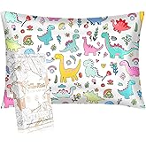 Miss Adola 1 Pack Kids Pillowcase - Queen Size 30 x 20 Inches 19 Momme Mulberry Silk Zipper Pillow Case for Hair and Skin Cute Cartoon Kawaii Colorful Dinosaur Silk Pillowcase for Teens Girls Boys