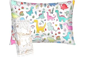 Miss Adola 1 Pack Kids Pillowcase - Queen Size 30 x 20 Inches 19 Momme Mulberry Silk Zipper Pillow Case for Hair and Skin Cute Cartoon Kawaii Colorful Dinosaur Silk Pillowcase for Teens Girls Boys
